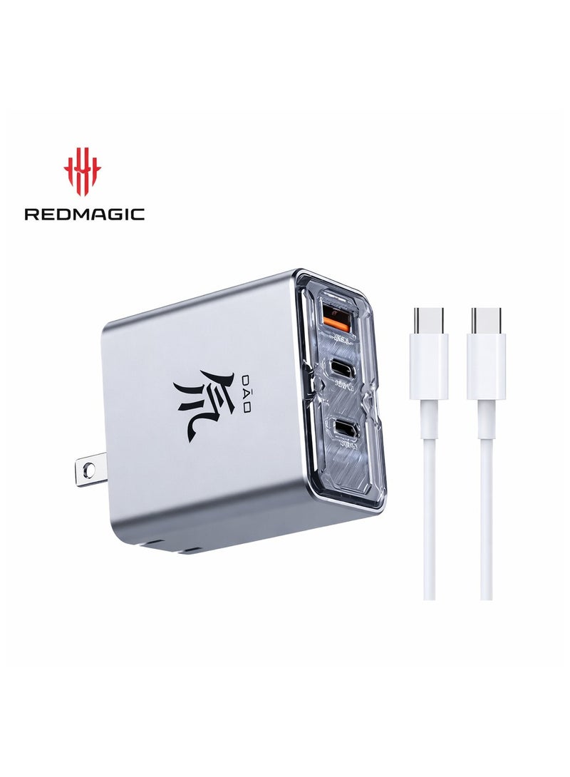 ريد ماجيك شاحن ريد ماجيك ٨٠ واط السريع ، بتصميم صغير مع ثلاث مخارج، ودبابيس قابلة للطي، بتقنية نيو تشارجر ٣.٠، مناسب لهواتف ريد ماجيك أسترا ونوفا، والآيباد، والأجهزة اللوحية، والماك بوك، واللابتوبات - يأتي مع سلك بقدرة ١٠٠ واط - منفذ امريكي - Image 1