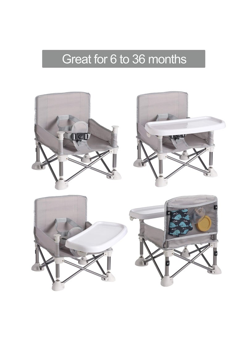 SYOSI Baby Booster Seat Highchair, Portable Seat Chair Highchair with Compact Fold and Strap Compact Foldable Highchair Portable Baby Highchair with Strap for Camping Beach Lawn Toddlers Kids (Neutral) - Image 2