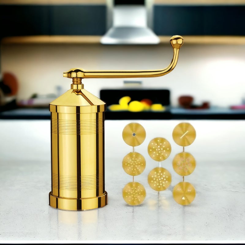 Whizzo Pure Brass Sev Sancha Machine with Free 6 Different Jali for Making Different Types of Sevaiya, Sev, Gathiya Murukku, Chakli, Bhujia Etc [900gm, Classic] - Image 5
