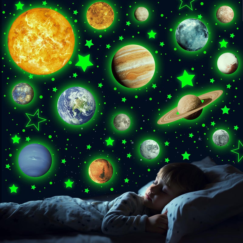 Robmoda Solar System Wall Decals Glow in The Dark Stars 780 PCS  Glowing Planets Stickers for Ceiling  Nursery Wall Stickers for Bedroom  Kids Room Decorations (Green) - Image 1