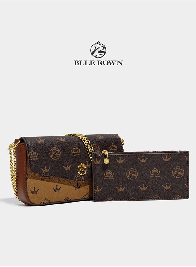 بليه روان طقم حقيبة كتف جلدية نسائية أنيقة مكونة من قطعتين للسيدات حقيبة كروس صغيرة مع حزام ذهبي قابل للتعديل، هدية مثالية لها، طراز كلاسيكي وعصري - Image 2