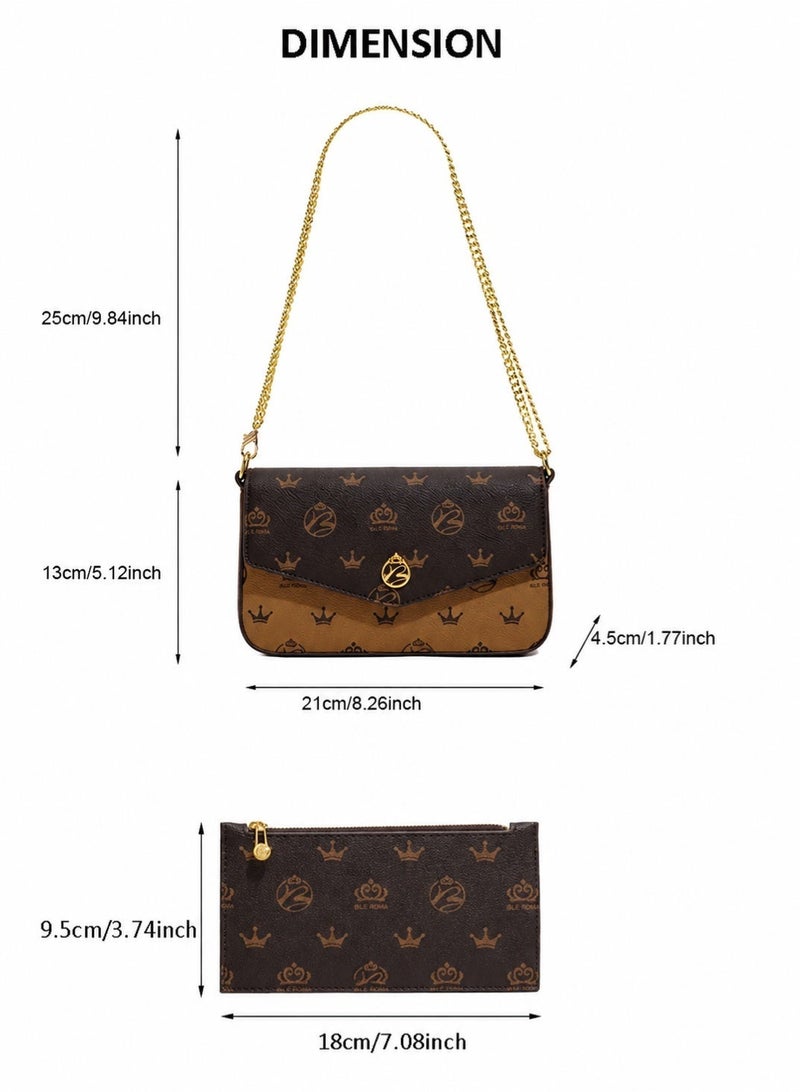 BLLE ROWN Bags for Ladies 2PCS Mini Crossbody Bag Set PU Leather Shoulder Bag for Women with Gold Chain Strap Matching Small Purse Gift for Her Coffee - Image 4