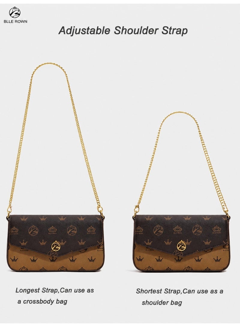 BLLE ROWN Bags for Ladies 2PCS Mini Crossbody Bag Set PU Leather Shoulder Bag for Women with Gold Chain Strap Matching Small Purse Gift for Her Coffee - Image 3