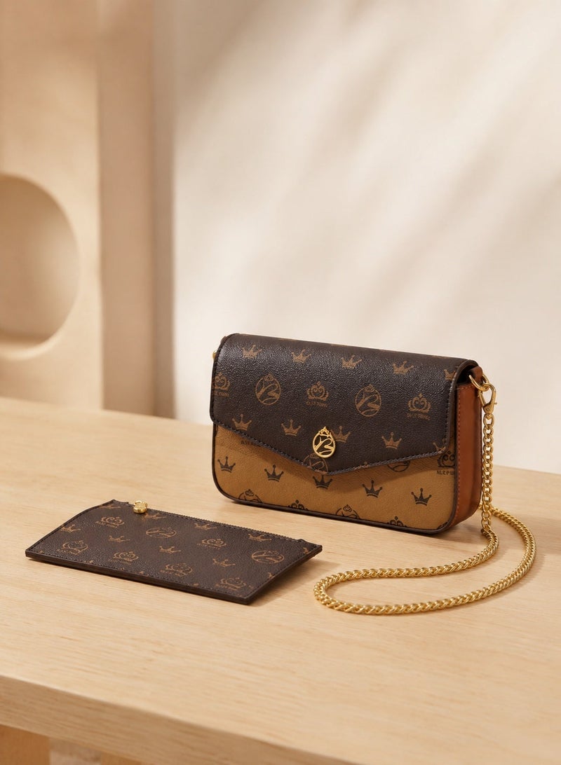 BLLE ROWN Bags for Ladies 2PCS Mini Crossbody Bag Set PU Leather Shoulder Bag for Women with Gold Chain Strap Matching Small Purse Gift for Her Coffee - Image 1