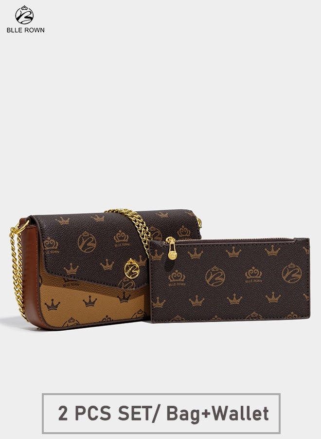 BLLE ROWN Bags for Ladies 2PCS Mini Crossbody Bag Set PU Leather Shoulder Bag for Women with Gold Chain Strap Matching Small Purse Gift for Her Coffee - Image 2