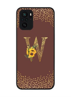 Rugged Black edge case for Xiaomi Poco M5s Slim fit Soft Case Flexible Rubber Edges Anti Drop TPU Gel Thin Cover - Custom Monogram Initial Letter Floral Pattern Alphabet - W (Brown )