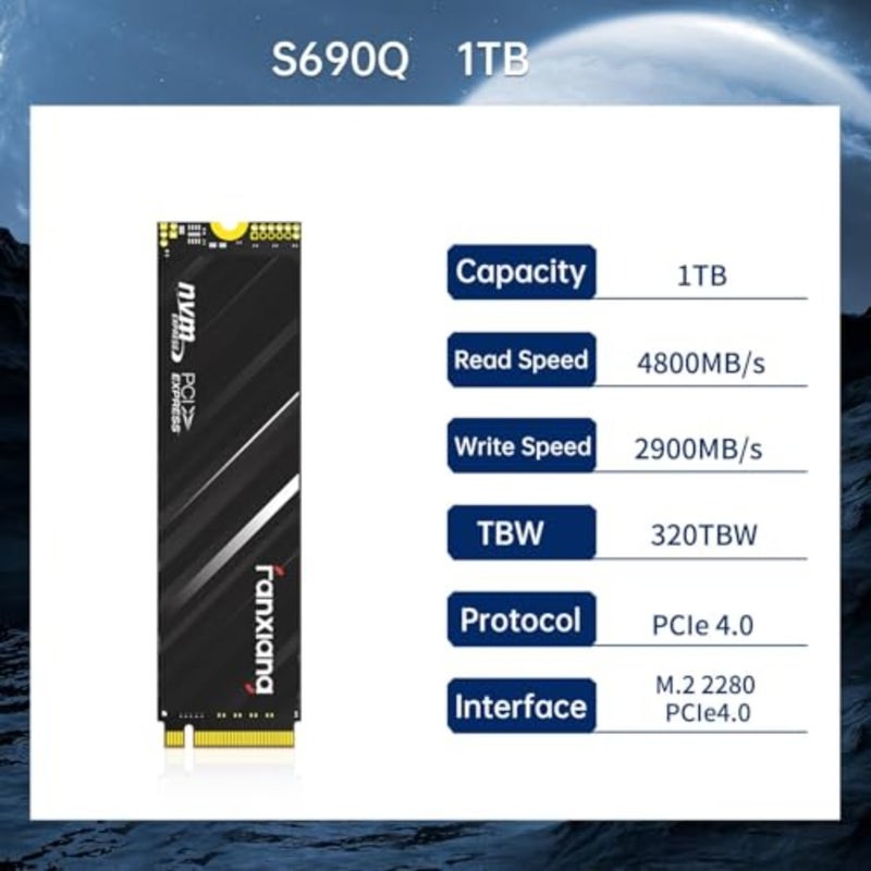 SSD للألعاب PS5، 3D NAND مع ذاكرة تخزين مؤقت SLC، أسود، سرعة قراءة تصل إلى 4800 ميجابايت/ثانية لترقية PS5 الداخلي والكمبيوتر الشخصي/الكمبيوتر المحمول - Image 3