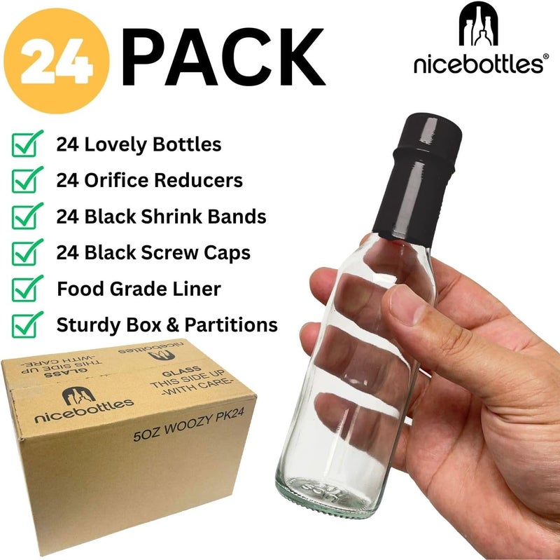 nicebottles Hot Sauce Bottles with Black Caps & Shrink Bands, 5 Oz - 24 Pack - Image 2