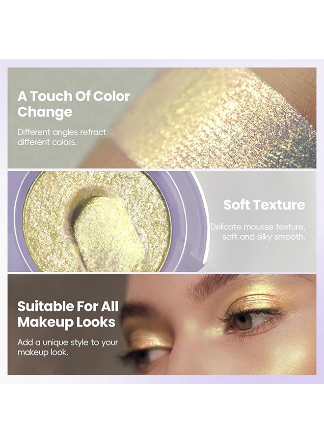 XIXI Bulb's Plan Eyeshadow, Holographic Champagne Gold Glitter Eyeshadow, Multichrome Shimmer Color Shifting Single Eyeshadow, Chameleon Metallic Iridescent Eye Shadow Palette Bouncy Texture Fairy Highlighter Makeup #04 - Image 3