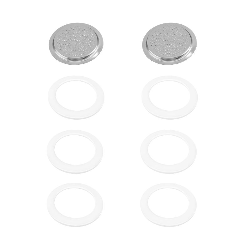 6 Pieces Moka Pot Replacement Cup Gasket with 2 Pcs Stainless Filter Silicone Moka Express Replacement Seals Funnel Kits Compatible Espresso Coffee Maker Parts1cup