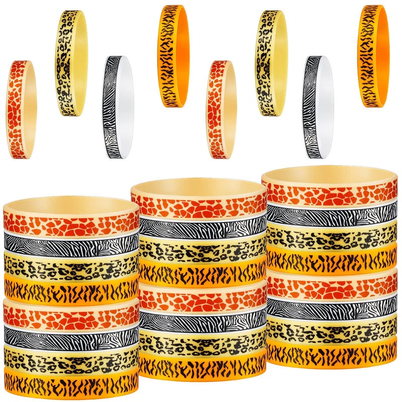 Skylety 36 Piece Animal Print Rubber Bracelets Safari Silicone Bracelets Animal Theme Rubber Bracelet Waterproof Wristband for Jungle Birthday Party Favors Goody Bag Supply Classroom Prize - Image 1