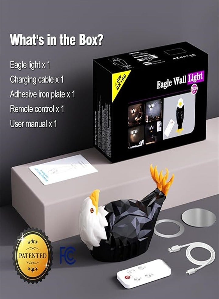 Eye-Catching Bald Eagle Wall Lamp 3D LED Animal Light with Remote Control for Elegant Home Decor - Image 5