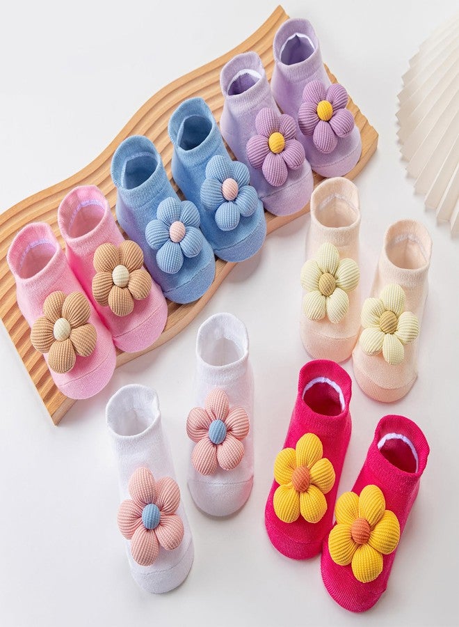 Aroveea Baby Toddler Girl Socks 6 Pairs Non Slip,Newborn Grip Flower Cotton Cute Ankle Socks for Babies Girl 1-3T - Image 3