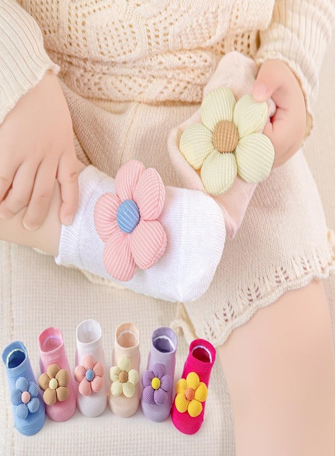 Aroveea Baby Toddler Girl Socks 6 Pairs Non Slip,Newborn Grip Flower Cotton Cute Ankle Socks for Babies Girl 1-3T - Image 2