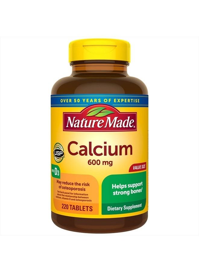 Nature Made - Calcium 600 mg with Vitamin D3, Dietary Supplement for Bone Support, 220 Tablets - Image 1