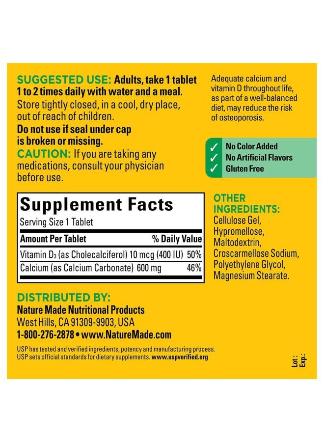 Nature Made Calcium 600 mg with Vitamin D3, Dietary Supplement for Bone Support, 220 Tablets - Image 5