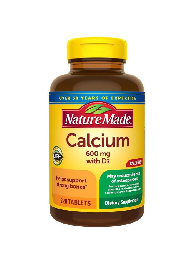 Nature Made Calcium 600 mg with Vitamin D3, Dietary Supplement for Bone Support, 220 Tablets - Image 1