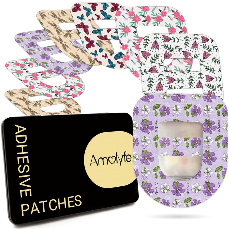Amolyfe Omnipod 5 Adhesive Patches Waterproof, 20 Pack Amolyfe Omnipod Overpatches with Stretchable Strap, Breathable, Long-Lasting Medical Adhesive, Premium Hinged Tin (Flower) - Image 1