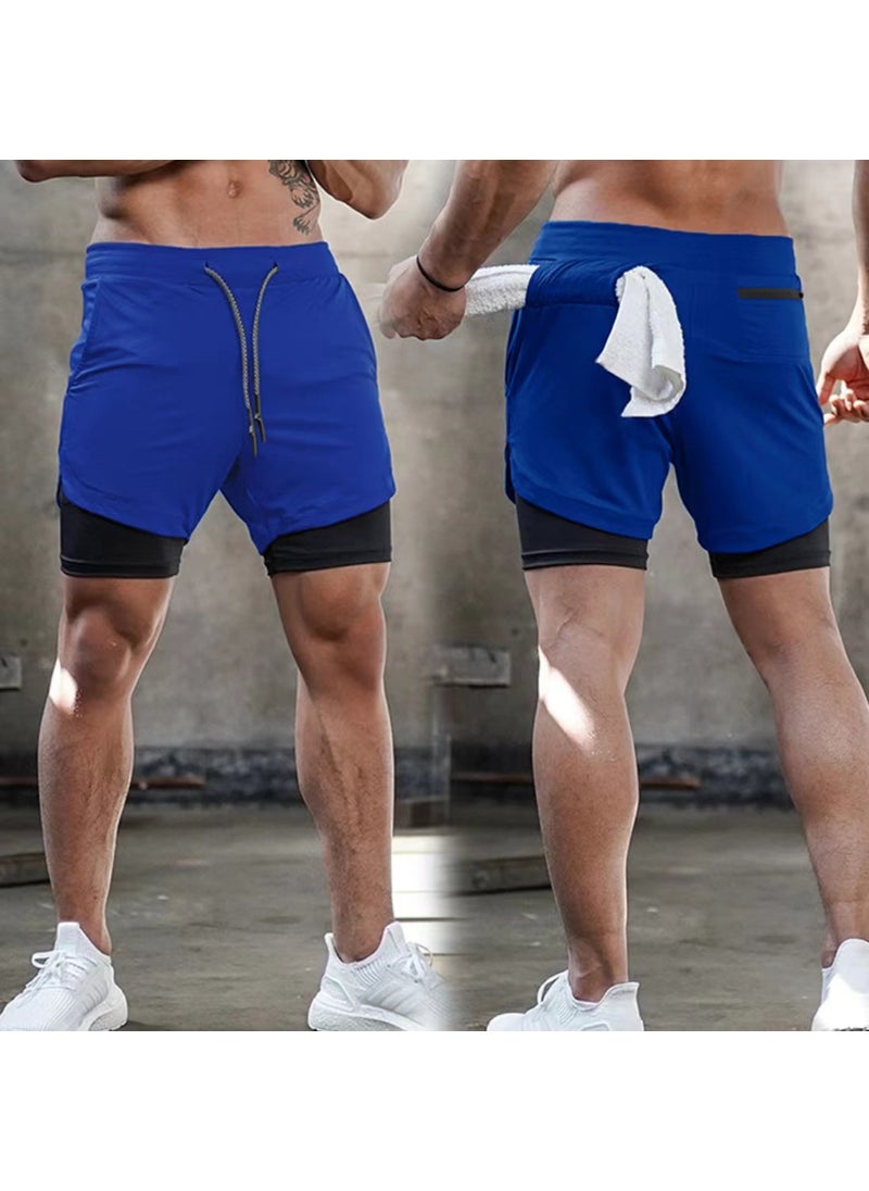 2024 Hot Selling Cross-Border Fitness Muscle Mens Sports Shorts Double Layer Running Training Sports Outdoor Casual Pants Dk-858 royal blue 