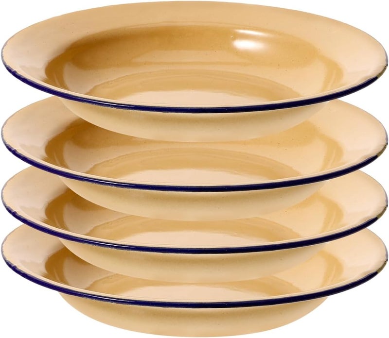 Amosfun 4Pcs Enamel Dinner Plates  7 Inch Round Enamelware Serving Tray for Pasta Salad  Home Hotel Noodle Dessert Enamel Plates - Image 1