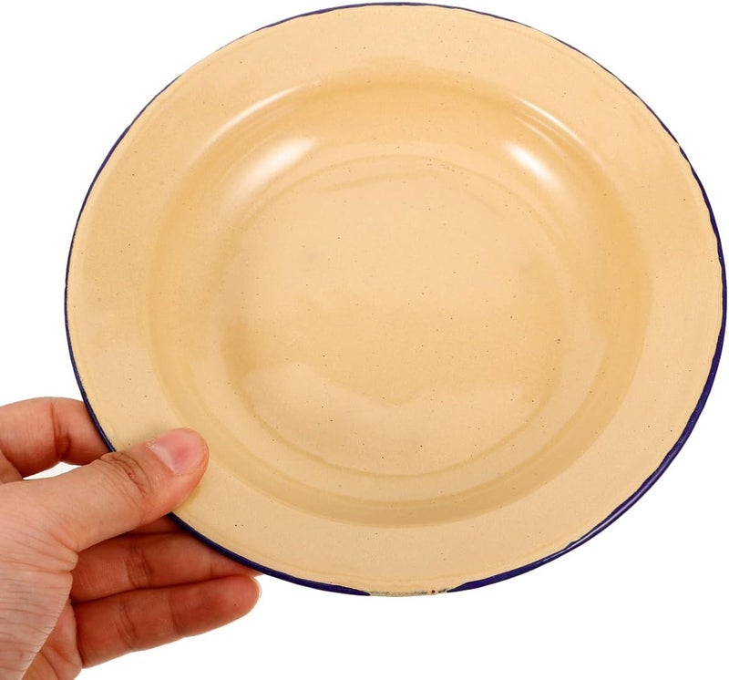 Amosfun 4Pcs Enamel Dinner Plates  7 Inch Round Enamelware Serving Tray for Pasta Salad  Home Hotel Noodle Dessert Enamel Plates - Image 5