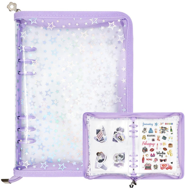 Ruatu Sticker Organizer Binder - Reusable Sticker Collecting Book Storage Album Holder with Pocket Pages A5 Zipper Cover Collection Container (Purple) - Image 1