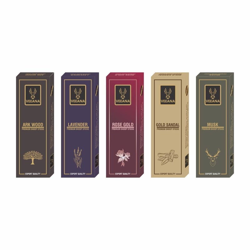 Veeana Combo of 5 Aromatic Premium Dhoop Stick Ark Wood Lavender Rose Gold Gold Sandal Musk 5 Pack of 5 - Image 5