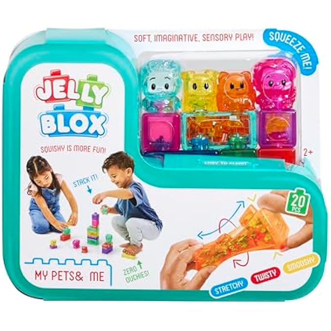 Jelly Blox GOLIATH MY PETS AND ME, 20 PIECE TODDLER & PRESCHOOL BUILDING BLOCKS, OUCH-FREE TACTILE & SENSORY PLAY FIDGET TOY, STACKABLE, SQUISHABLE & STRETCHABLE BLOCKS FOR BOYS & GIRLS AGED 2+ - Image 1