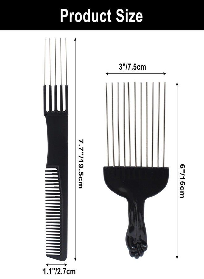 Coufce 3 Pack Metal Hair Pick Set - Afro Pick Comb, Teasing Comb for Curly Hair, Beard & Salon Use - Stainless Steel - Image 2