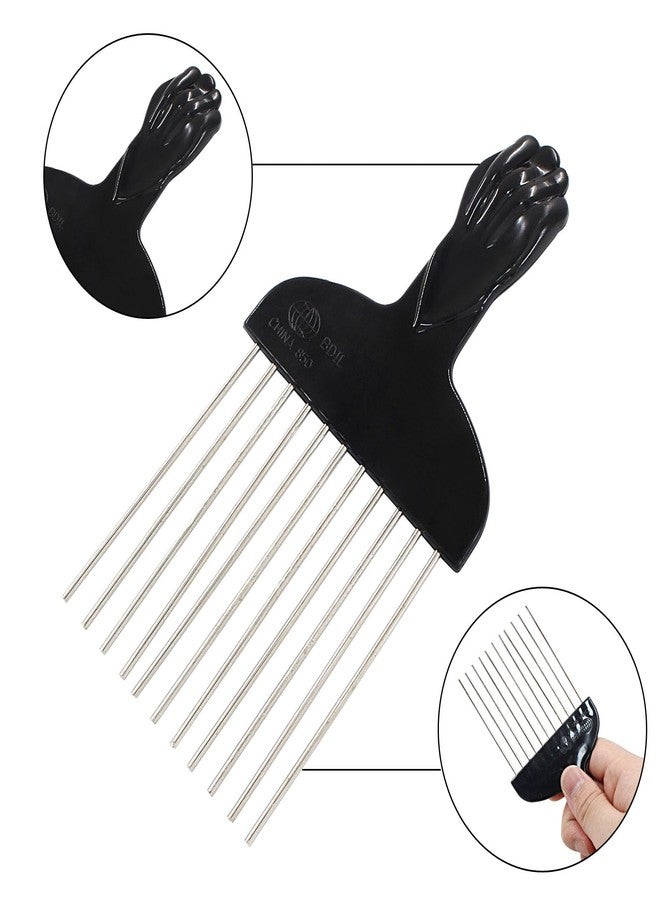 Coufce 3 Pack Metal Hair Pick Set - Afro Pick Comb, Teasing Comb for Curly Hair, Beard & Salon Use - Stainless Steel - Image 3