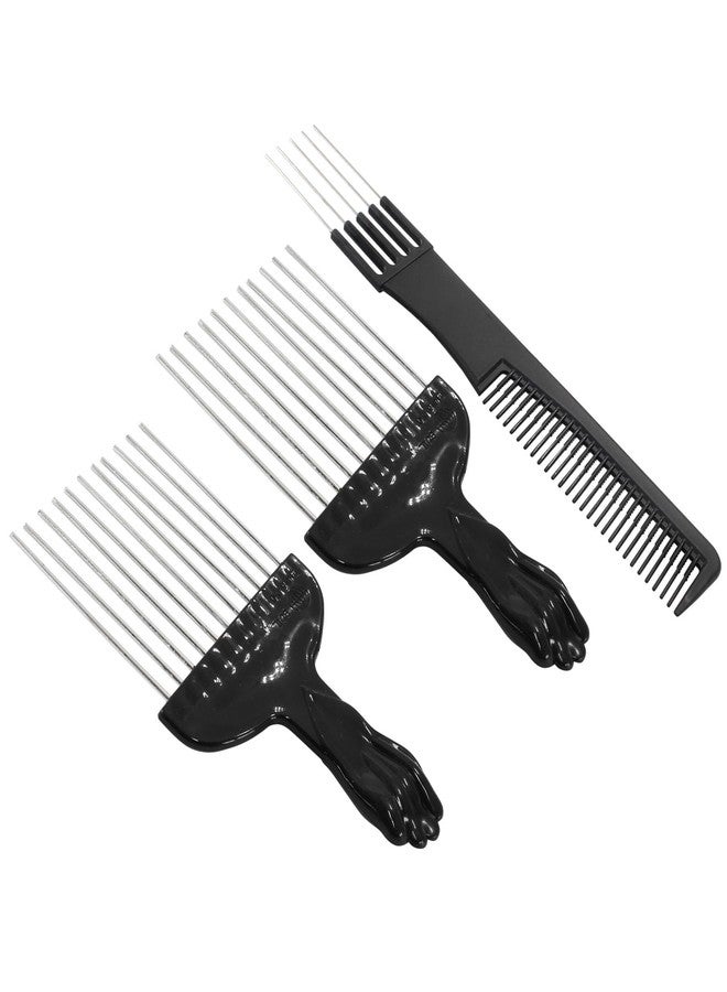 Coufce 3 Pack Metal Hair Pick Set - Afro Pick Comb, Teasing Comb for Curly Hair, Beard & Salon Use - Stainless Steel - Image 1