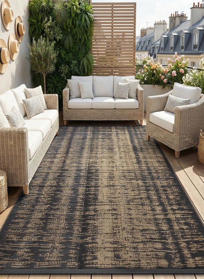 MontVoo Outdoor Rug Waterproof 6x9 ft Outdoor Carpet Patio Rug Mat Reversible RV Camping Rug Plastic Straw Outside Rug for Balcony Porch Deck Picnic Beach Modern Black Brown - Image 1
