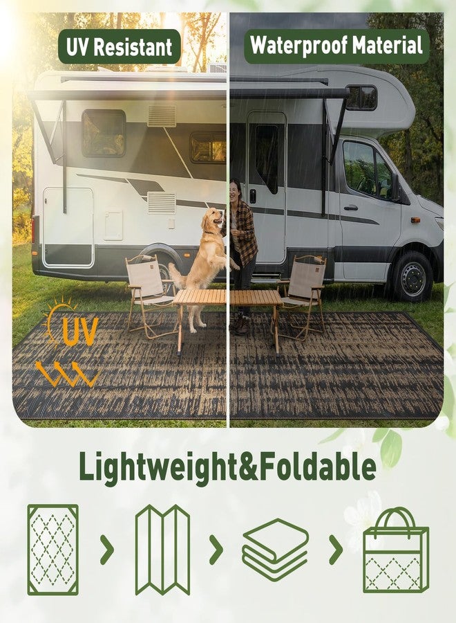 MontVoo Outdoor Rug Waterproof 6x9 ft Outdoor Carpet Patio Rug Mat Reversible RV Camping Rug Plastic Straw Outside Rug for Balcony Porch Deck Picnic Beach Modern Black Brown - Image 3