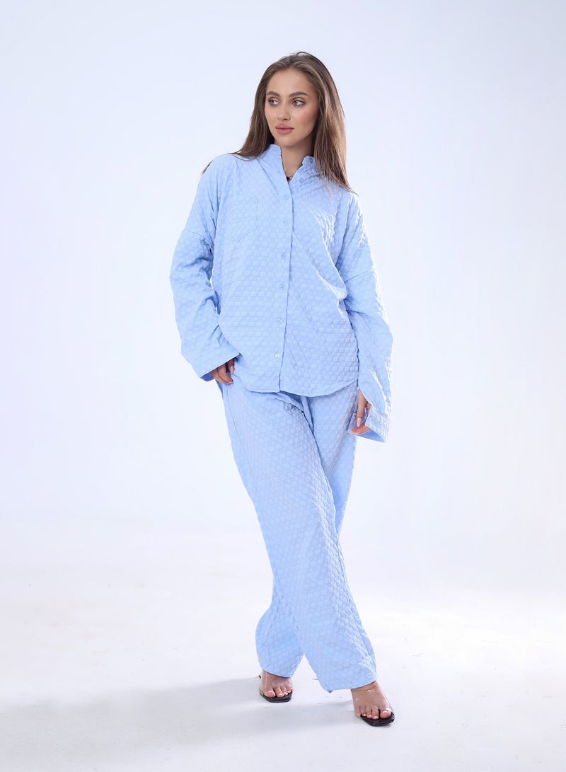 BEBO Women's Solid Long Sleeve Pants Set Free Size Fits Approximately 60-85kg_Light Blue  - Image 1