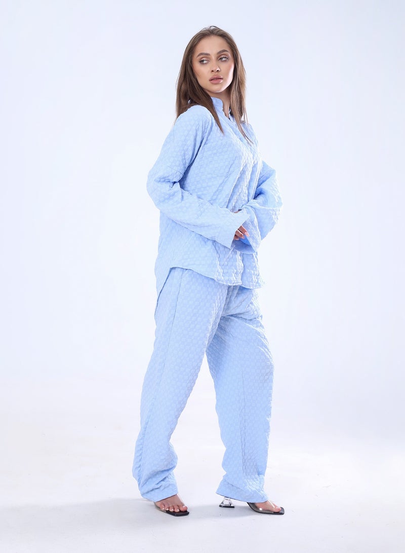 BEBO Women's Solid Long Sleeve Pants Set Free Size Fits Approximately 60-85kg_Light Blue  - Image 2
