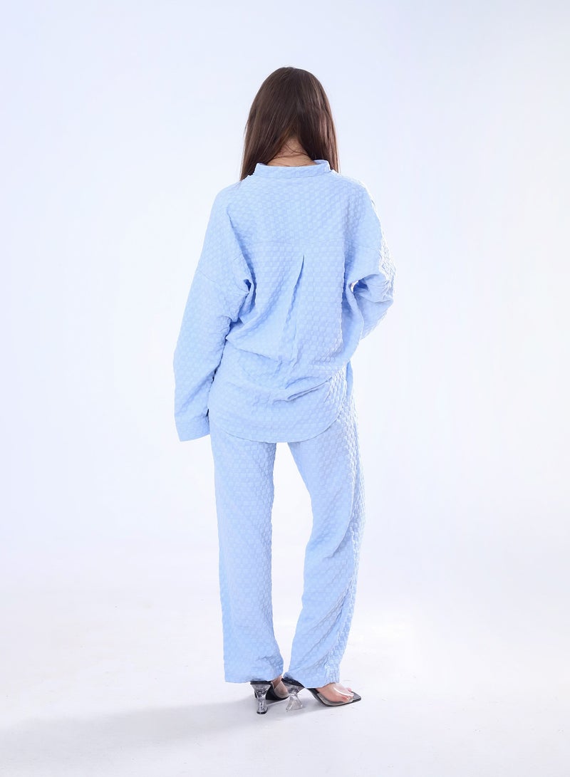 BEBO Women's Solid Long Sleeve Pants Set Free Size Fits Approximately 60-85kg_Light Blue  - Image 3