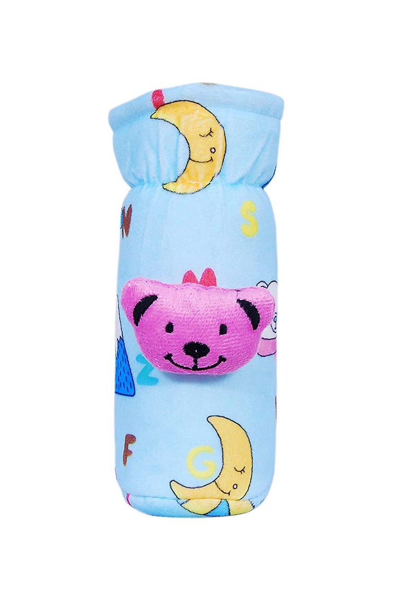 Alya The Cheeky Kidzz Stretchable Soft Velvet Plush Attractive Overall Cartoon Prints Baby Feeding Bottle Cover with Holding Strap Suitable for 150ml 220ml 240ml 250ml Feeding Bottles(Pack of 3;BLUE,PINK,YELLOW) - Image 5