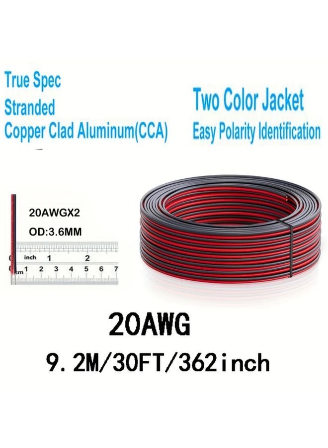 20AWG 2 Conductor Red Black Wire 362.2 Inch Automotive LED Lights Extension Cord - Image 1