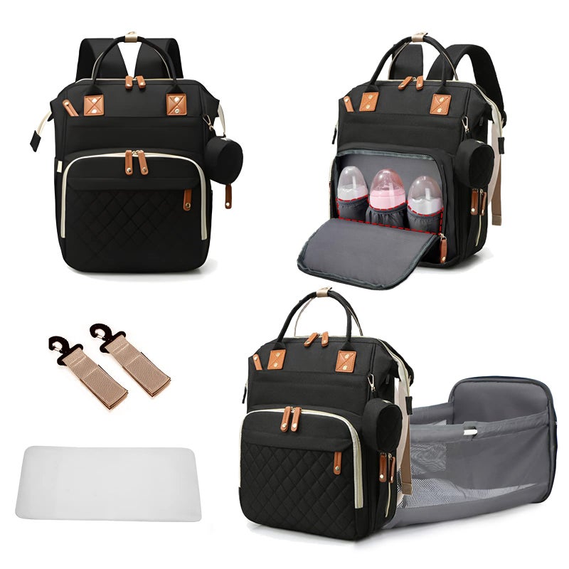 GurZinn Diaper Bag Backpack with Changing Station Portable 3 in 1 Multifunction Backpack Travel mommy bag Stroller Black - Image 1
