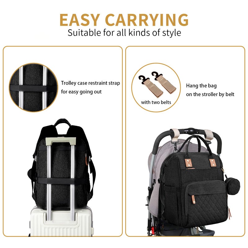 GurZinn Diaper Bag Backpack with Changing Station Portable 3 in 1 Multifunction Backpack Travel mommy bag Stroller Black - Image 4
