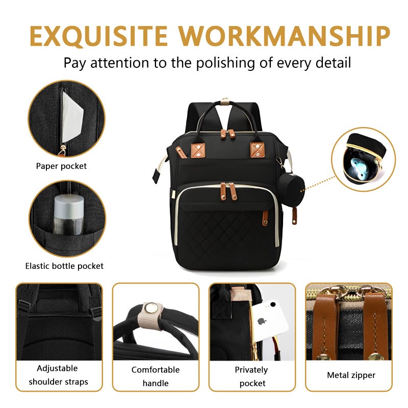 GurZinn Diaper Bag Backpack with Changing Station Portable 3 in 1 Multifunction Backpack Travel mommy bag Stroller Black - Image 3