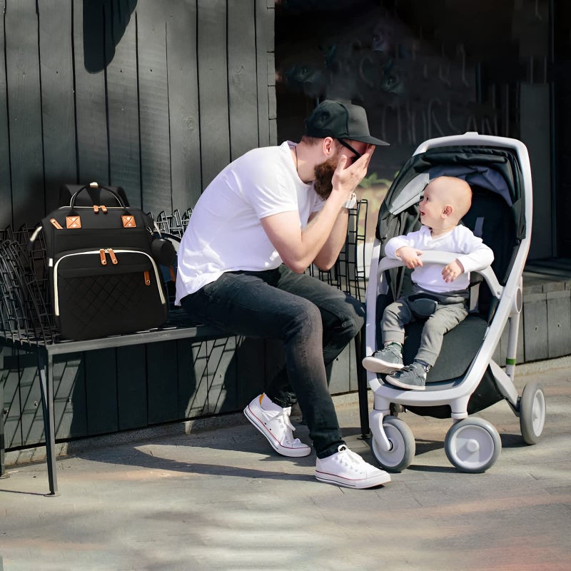 GurZinn Diaper Bag Backpack with Changing Station Portable 3 in 1 Multifunction Backpack Travel mommy bag Stroller Black - Image 5