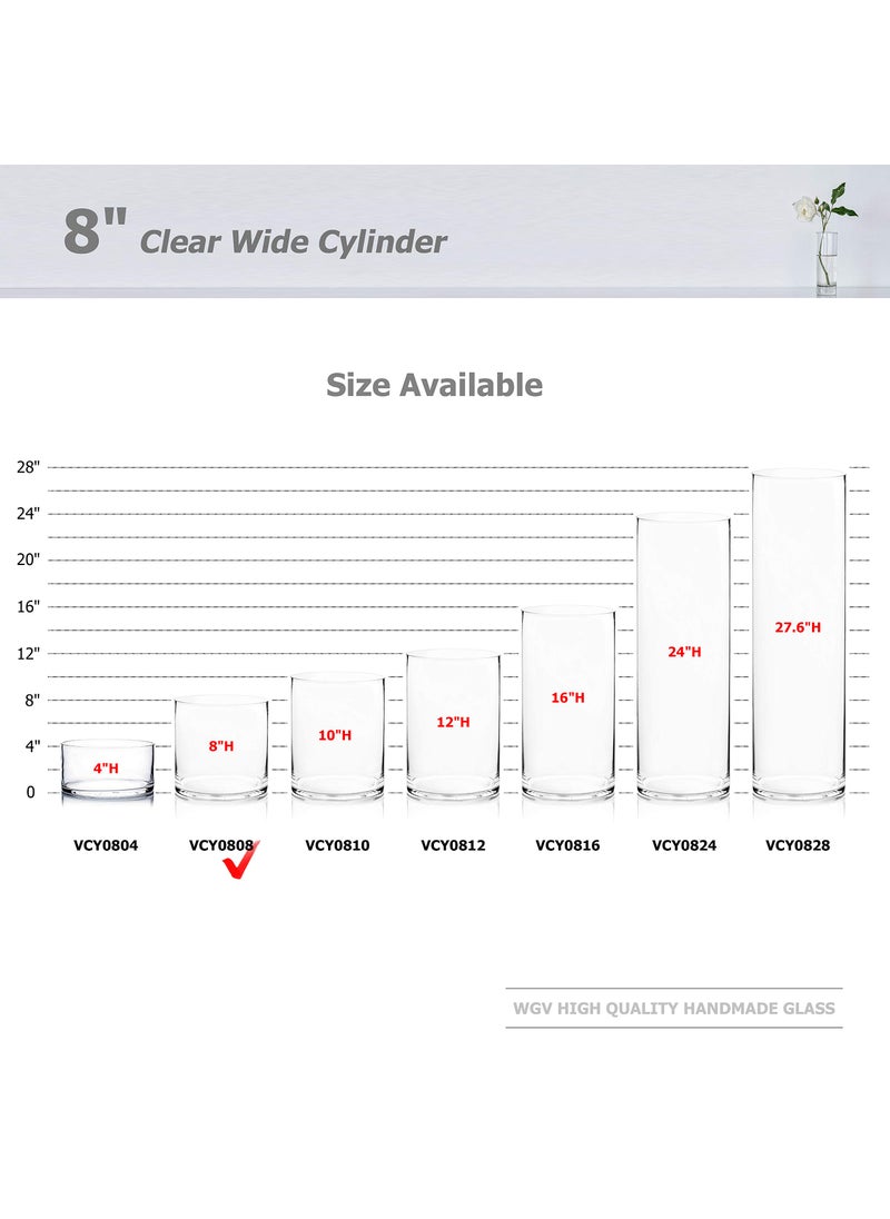 WGVI WGV Cylinder Vase  Width 8""  Height 8""  Clear Wide Large Diameter Flower Glassware  Floral Container  Planter Terrarium for Wedding Party Event  Home Accent Decor  1 Piece  - Image 3