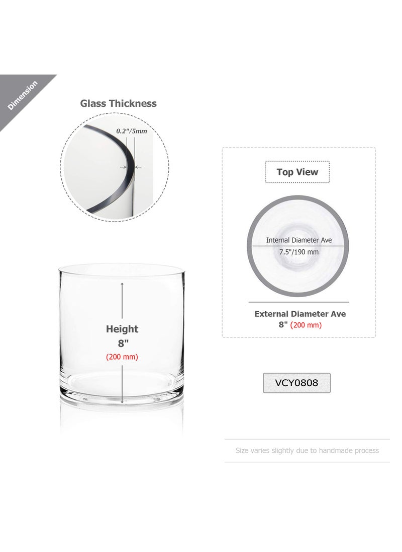 WGVI WGV Cylinder Vase  Width 8""  Height 8""  Clear Wide Large Diameter Flower Glassware  Floral Container  Planter Terrarium for Wedding Party Event  Home Accent Decor  1 Piece  - Image 2