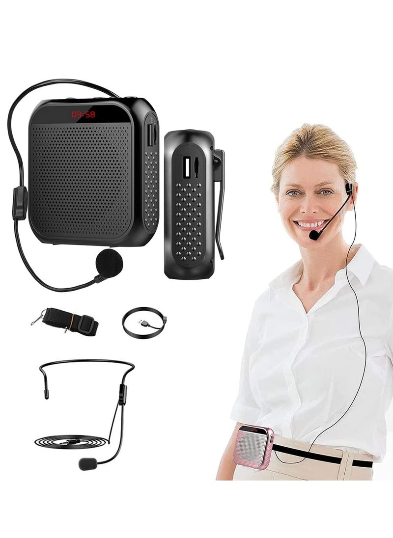 TRASSLE Portable Voice Amplifier with Wired Microphone Headset Rechargeable PA System Speaker Personal Microphone Speech Amplifier Power Amplifiers Loudspeaker for Teachers/Metting (Black)  - Image 1