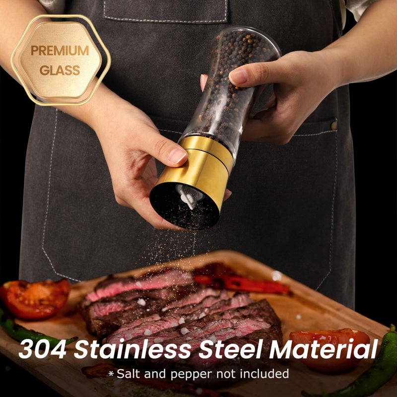 VEVOK CHEF Gold Salt and Pepper Grinder Mill Set Stainless Steel Pepper Shaker Adjustable Ceramic Coarseness Salt Grinder Black Pepper Spice Grinder Mill - Image 5