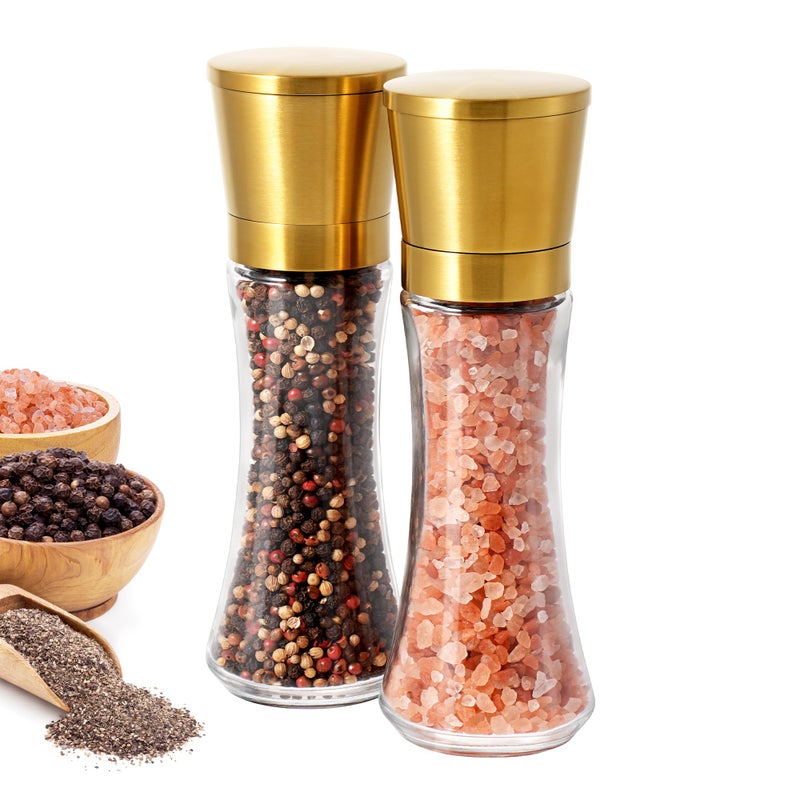 VEVOK CHEF Gold Salt and Pepper Grinder Mill Set Stainless Steel Pepper Shaker Adjustable Ceramic Coarseness Salt Grinder Black Pepper Spice Grinder Mill - Image 1