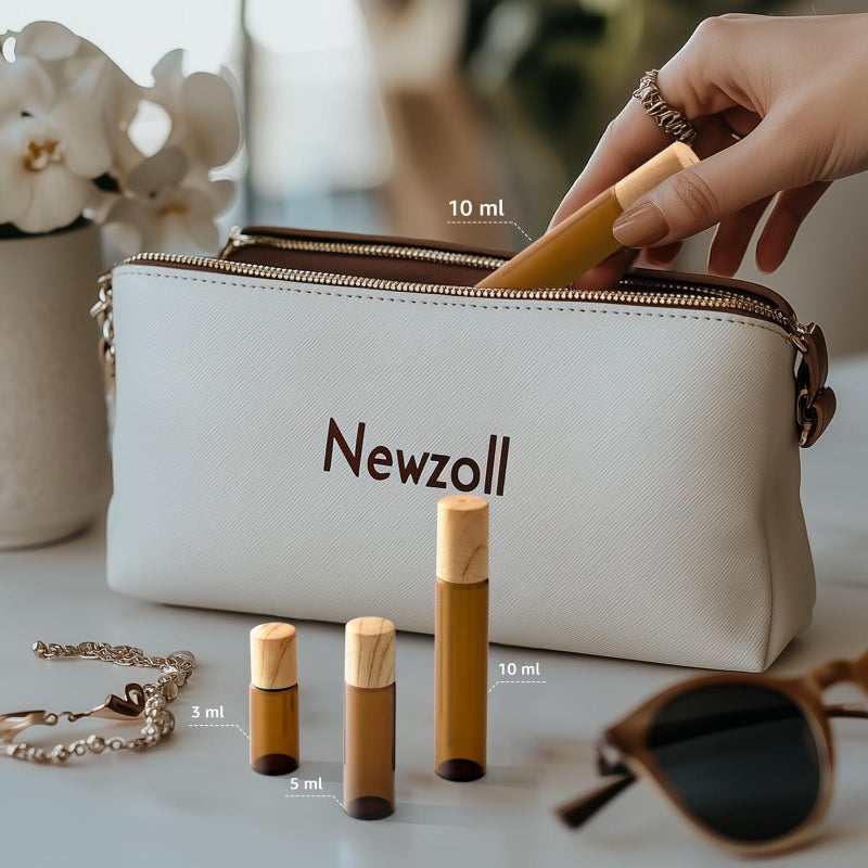 Newzoll 10mL(1/3 Oz) Amber Glass Roll On Bottles, 8 Pack Leak Proof Refillable Roller Bottles for Essential Oils, Perfume, DIY Craft, Samples, Eye Roller, Travel Portable - Image 3