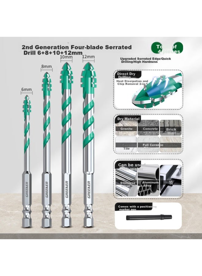 Greener Four-blade Sawtooth Eccentric Drill Bit For Ceramic Tile Drilling Concrete Super Hard Special Electric Drill High Hardness 6/8/10/12mm - Image 1