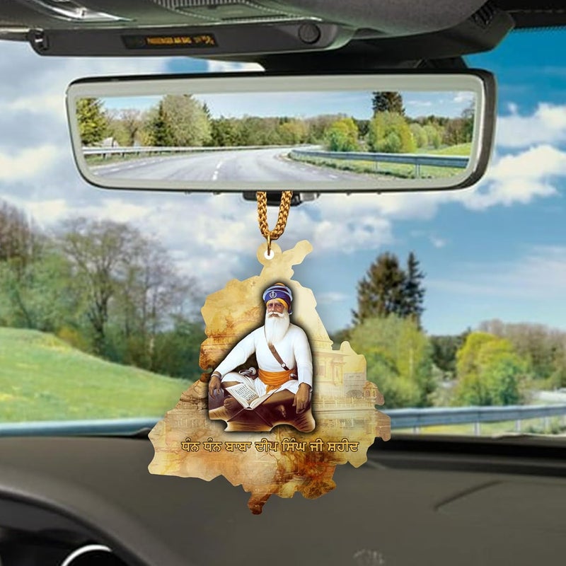 ART END ARTEND car Hanging Ornament Photo Punjab Map Baba Deep Singh Ji Sikh Religious City Name car Hanging Accessories (PBBDS-123) - Image 4
